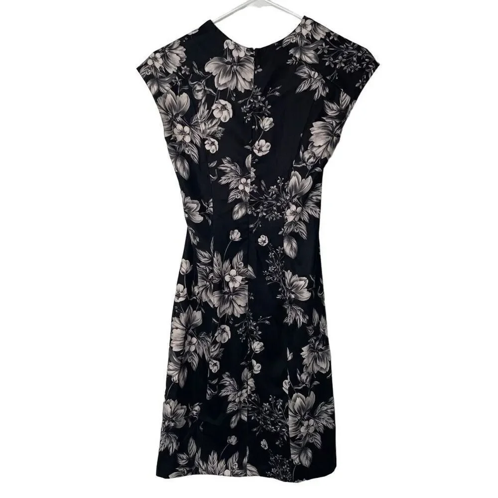 Sachin & Babi Womens Floral Sheath Dress 2 Black White Floral Cap Sleeve Demure